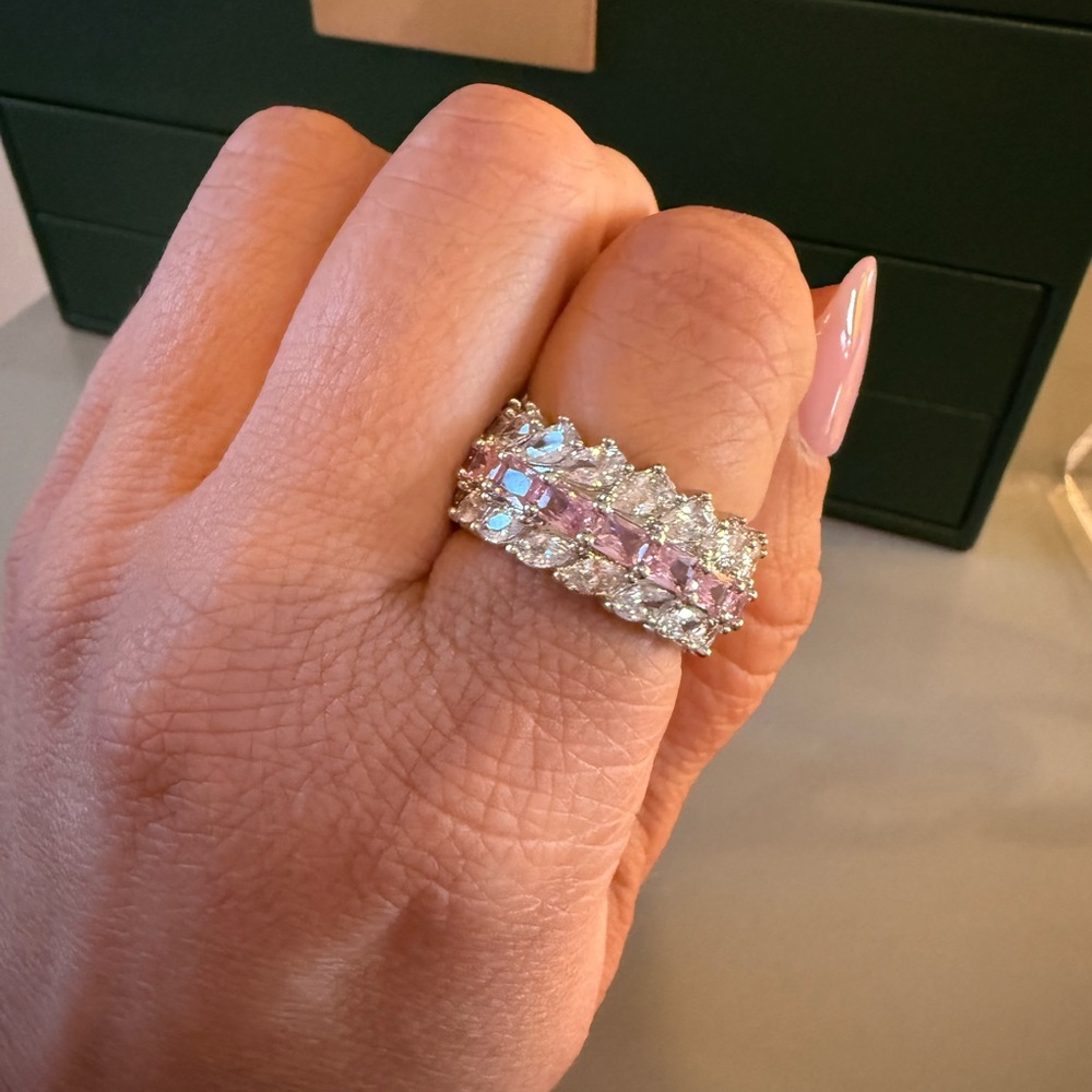 Bomb Party OG Beyond The Horizon Ring Size 8 Rose Quartz CZ Rhodium